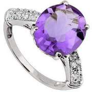 4.34 CT AMETHYST & DIAMOND 925 STERLING SILVER RING