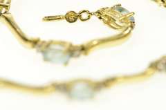 14K Yellow Gold Blue Topaz Diamond Accent Wavy Tennis Bracelet