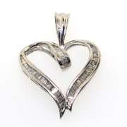Contemporary 14kt White Gold Heart-Shaped Pendant with Baguette Diamonds