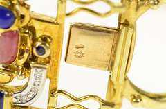 18K Yellow Gold Egyptian Hieroglyphic Diamond Bangle Bracelet