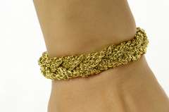 18K Yellow Gold Bvlgari Designer Woven Braid Chain Bracelet