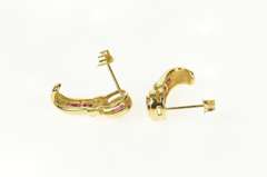 14K Yellow Gold Ruby Diamond Accent Curved Bar Statement Earrings