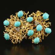 18K yellow gold Turquoise and Diamond Converter Brooch with Reef Design