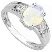 1.00 CT CREATED ETHIOPIAN OPAL & DIAMOND 925 STERLING SILVER RING