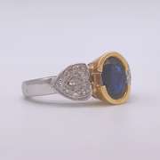 18kt Gold, Blue Sapphire, & Diamond Ring
