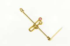 18K Yellow Gold 1950's Ruby Diamond Geometric Bar Pin/Brooch