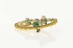 10K Yellow Gold Ornate Enamel Retro Forget Me Not Filigree Pin/Brooch
