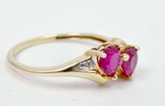 Romantic Double Heart Ruby Ring in Yellow Gold with Diamonds