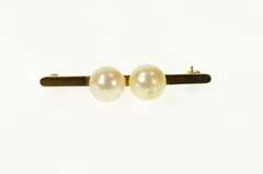 14K Yellow Gold Classic Pearl Accented Bar Statement Pin/Brooch