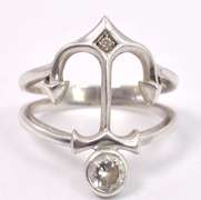 Sterling Silver Anchor Ring with Clear Gemstone