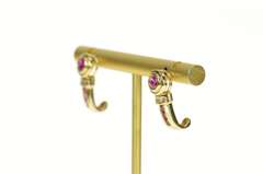 14K Yellow Gold Ruby Diamond Accent Curved Bar Statement Earrings