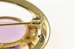 14K Yellow Gold Amethyst Seed Pearl Syn. Sapphire Cat Oval Pin/Brooch