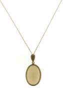 Vintage Engraved Gold Frame & Bail on Oval Opal Pendant on Chain