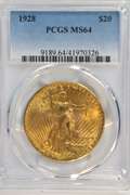 Super Nearly Gem BU 1928 St. Gaudens $20 Gold. PCGS MS64