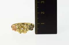 14K Yellow Gold Diamond Hawaiian Plumeria Flower Tri Tone Ring