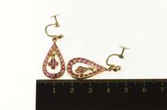14K Yellow Gold Victorian Ruby Tear Drop Dangle Screw Back Earrings