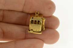 14K Yellow Gold Articulated 3D Slot Machine Spinning Charm/Pendant