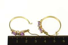 10K Yellow Gold Heart Amethyst Diamond Accent Hoop Earrings