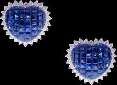 Stunning Sapphire & Diamond Heart Shaped Earrings