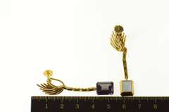 18K Yellow Gold Ornate Retro Amethyst Dangle Screw Back Earrings