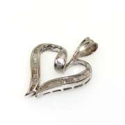 Contemporary 14kt White Gold Heart-Shaped Pendant with Baguette Diamonds