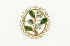10K Yellow Gold Ornate Enamel Retro Forget Me Not Filigree Pin/Brooch