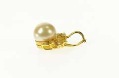 18K Yellow Gold 1940's 0.42 Ctw Sim. Pearl Diamond Statement Pendant