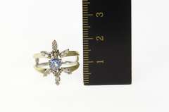 14K White Gold Diamond Flower Syn. Blue Topaz Statement Ring