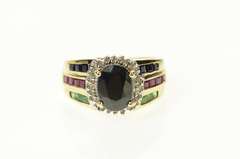 14K Yellow Gold Oval Sapphire Diamond Halo Ruby Emerald Ring