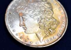 1884-O Morgan Silver Dollar, BU. Orange/Yellow Toning.
