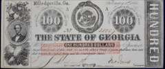 February 1st 1863 Milledgeville GA One Hundred Dollars, Very Lightly Circulated.
