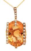 Fantastic 14kt YG Natural Oval Citrine and Diamond Necklace