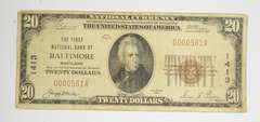 1929 $20 Baltimore, Maryland United States National Currency