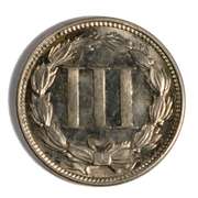 1865 Unc 3 Cent Nickel with Die Clashs
