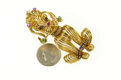 18K Yellow Gold 60's Poodle Emerald Ruby Diamond Statement Pin/Brooch