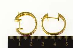 18K Yellow Gold Princess Ruby Encrusted Hoop Earrings