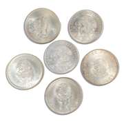 6 Crown Sized Unc Mexico Silver Coins