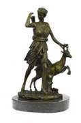 Mythical Diana the Hunter with Stag Deer Bronze Sculpture