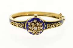 18K 0.80 Ctw Victorian Blue Enamel Diamond Bangle Women's Watch