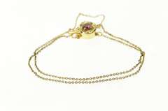 14K Yellow Gold Victorian Pink Topaz Retro Ornate Slide Charm Bracelet