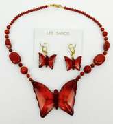 Vintage Lee Sands Butterfly Gemstone Necklace & Earrings