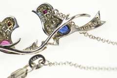 18K White Gold Sapphire Ruby Love Birds Pave Diamond Chain Necklace