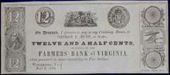 November 1st 1839 Farmers Bank Of Virginia, Winchester 12 1/2 Cents. Uncirculated.