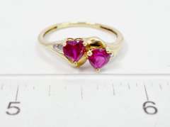 Romantic Double Heart Ruby Ring in Yellow Gold with Diamonds