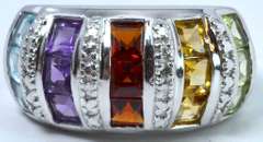 Sterling Silver Multicolored Gemstone Ring.