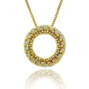 18K Gold over Sterling Silver Created Fiery White Opal Round Eternity Pendant