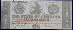 January 15th 1862 Milledgeville GA Five Dollars, Uncirculated.