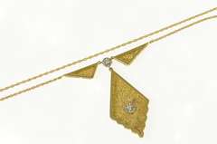 14K Yellow Gold 1950's Ornate Diamond Neck Tie Chain Necklace