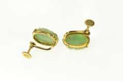 14K Yellow Gold Oval Floral Carved Jadeite Screw Back Earrings
