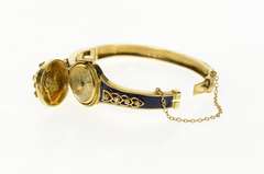 18K 0.80 Ctw Victorian Blue Enamel Diamond Bangle Women's Watch